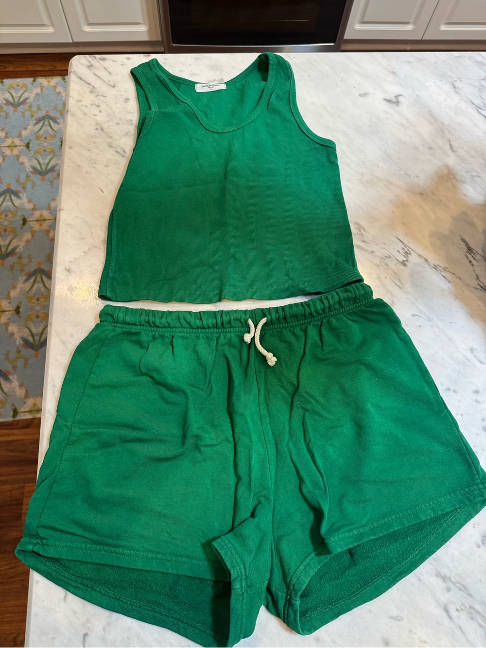 perfectwhitetee Emerald Green Cropped Tank and Elastic Waist Shorts Set